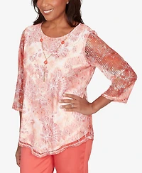 Alfred Dunner Petite Resort Living Batik Tie Dye Chevron Crew Neck Top