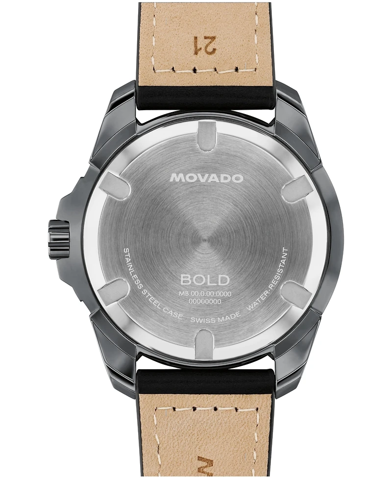 Movado Men's Bold Verso S Swiss Quartz Black Leather Watch, 42mm