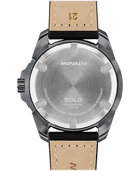 Movado Men's Bold Verso S Swiss Quartz Black Leather Watch, 42mm