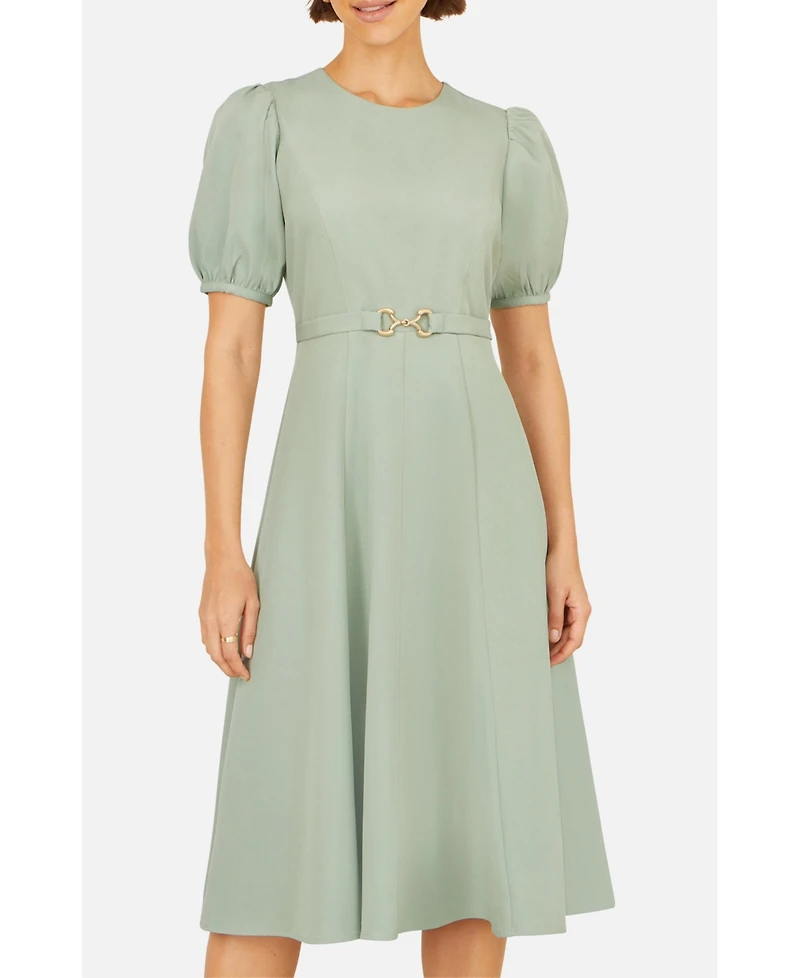 Yumi Women's Buckle Detail Short Sleeve Skater Dress