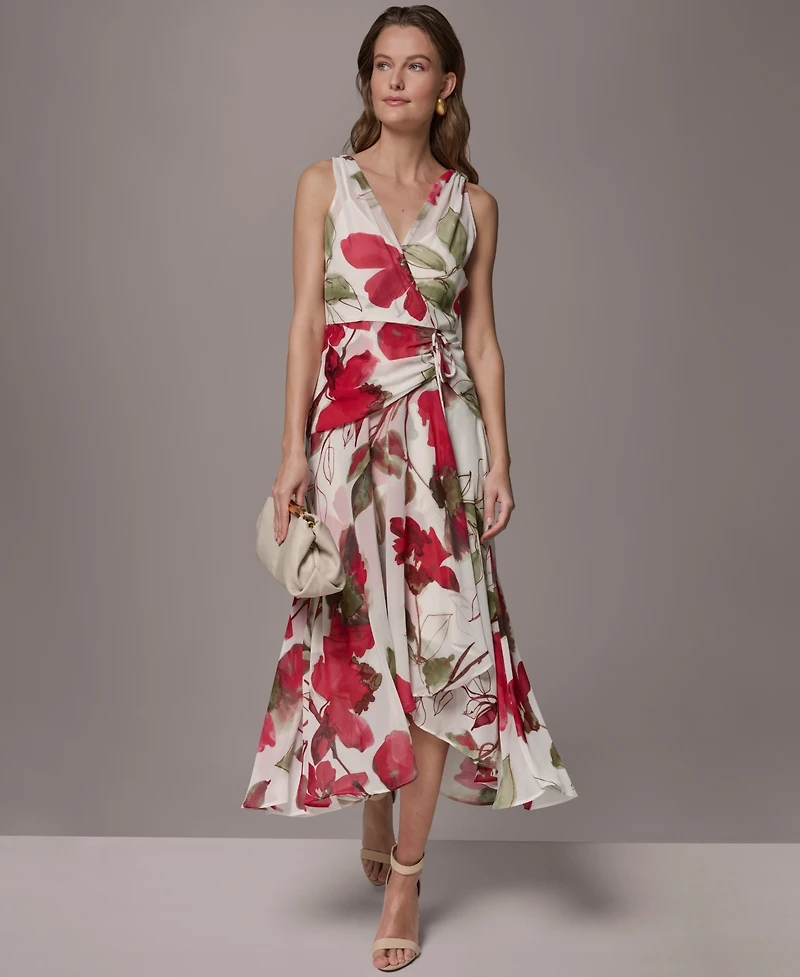 Donna Karan New York Women's Floral Faux Wrap Midi Dress