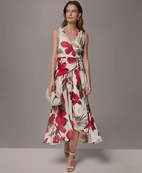 Donna Karan New York Women's Floral Faux Wrap Midi Dress