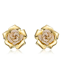 14K Gold Plated with Clear Cubic Zirconia Accents Flower Earrings