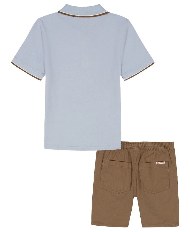 Calvin Klein Baby Boys' Tipped Polo Shirt and Twill Shorts, 2-Piece Set