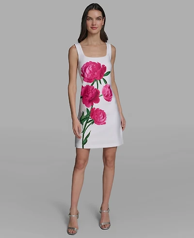 Karl Lagerfeld Paris Women's Sleeveless Peony Floral Scoop Neck Sheath Dress