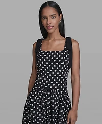 Karl Lagerfeld Paris Women's Sleeveless Polka Dot Bow Strap Midi Dress
