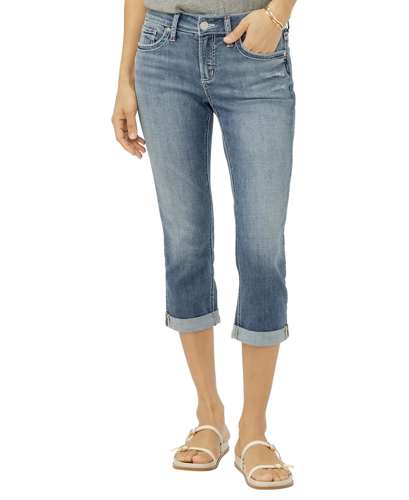 Silver Jeans Co. Women's Elyse Mid Rise Americana Luxe Stretch Capri