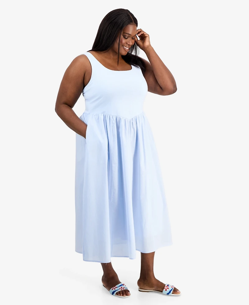 On 34th Trendy Plus V-Waist Mixed-Media Midi Dress, Macy's Exclusive