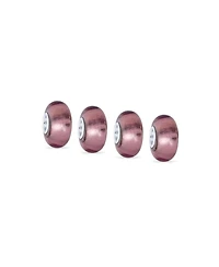 Bling Jewelry Set of 4 Translucent Solid Metallic Rose Pink Glass Charm Bead with Sterling Silver Core