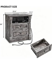 Yigii Farmhouse Nightstand with Charging Station and Storage