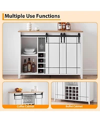 gaomon 47 Inch Wine Bar Cabinet with Sliding Barn Door Buffet Sideboard Cabinet with 16 Bottle Wine Rack