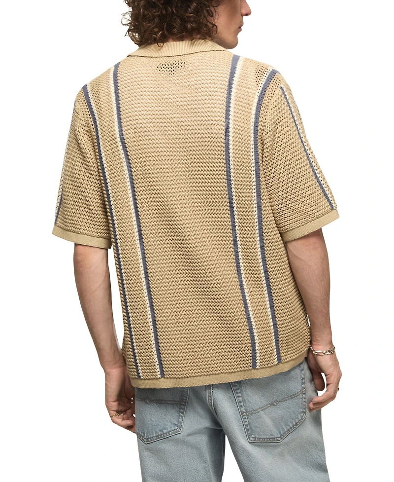 Lucky Brand's Men's Stripe Button-Front Short-Sleeve Sweater