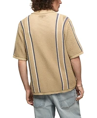 Lucky Brand's Men's Stripe Button-Front Short-Sleeve Sweater