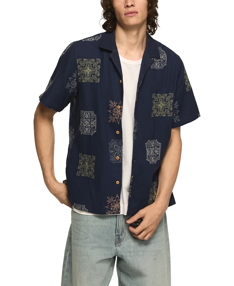 Lucky Brand Men's Novelty Camp Collar Shirt