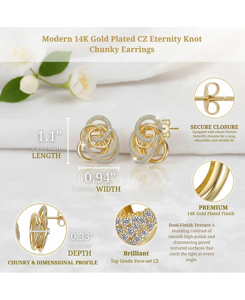 14k Gold Plated Multiple Eternity Circle Love Knot Stud Earrings