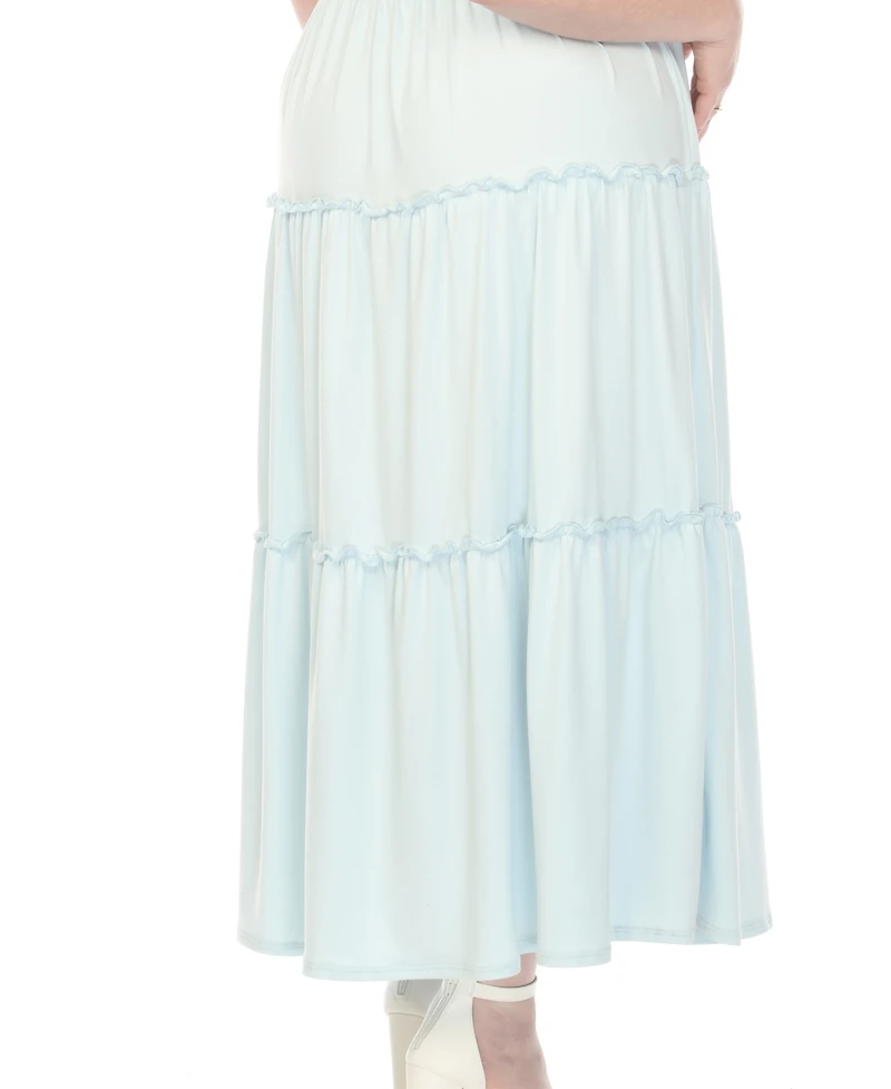 White Mark Plus Square Neck Short Sleeve Tiered Dress