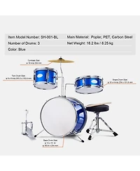 Sugift Kids Drum Set 3-Piece 14" Beginner Kit with Throne Pedal Sticks Blue