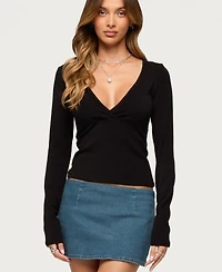 Edikted Women's Doron V Neck Long Sleeve Top