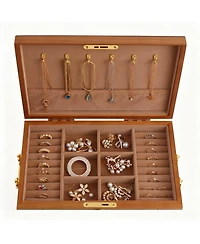 Yigii Wooden Jewelry Box with 2 Drawers, Lock & Key, Multiple Compartments