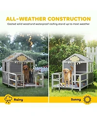 PawHut Dog House Outdoor, 61"L Wooden Dog Shelter with Porch