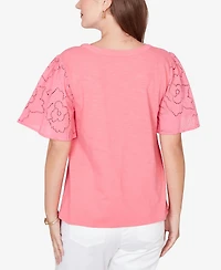 Ruby Rd. Plus Eyelet Sleeve Cotton Jersey Top