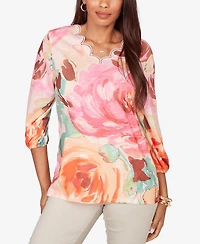 Ruby Rd. Plus Scalloped Neck Bold Floral Knit Top