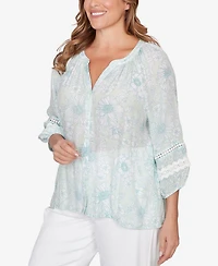 Ruby Rd. Plus Floral Silky Gauze Peasant Top