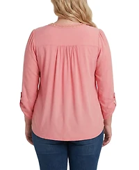 Ny Collection Plus Size Long Sleeve Pleat Front Roll Tab Top