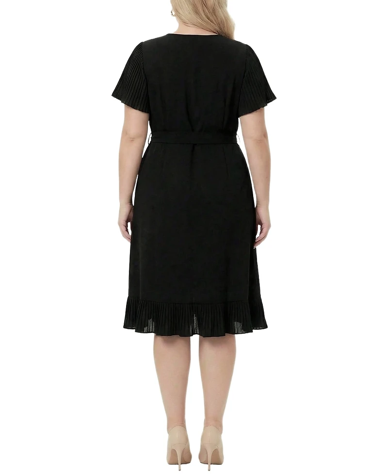 Ny Collection Plus Short Sleeve Pleated Ruffle Dress