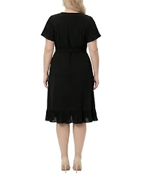 Ny Collection Plus Short Sleeve Pleated Ruffle Dress