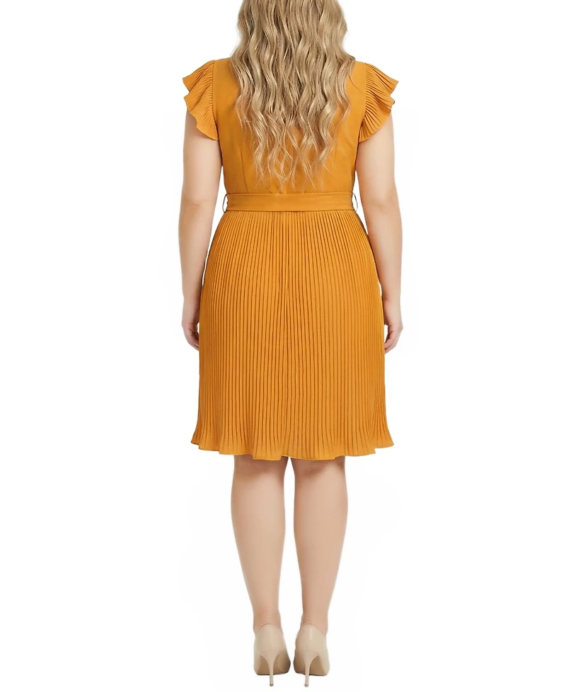 Ny Collection Plus Plisse Pleated Short Sleeve Dress