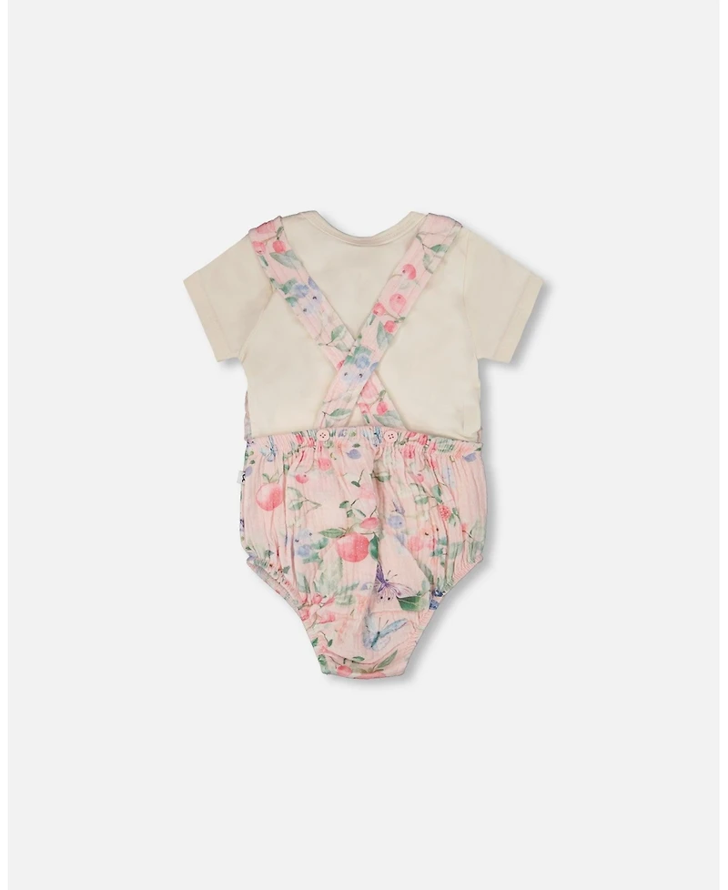 Deux par Baby Girls Cotton Jersey Onesie and Muslin Overall Set