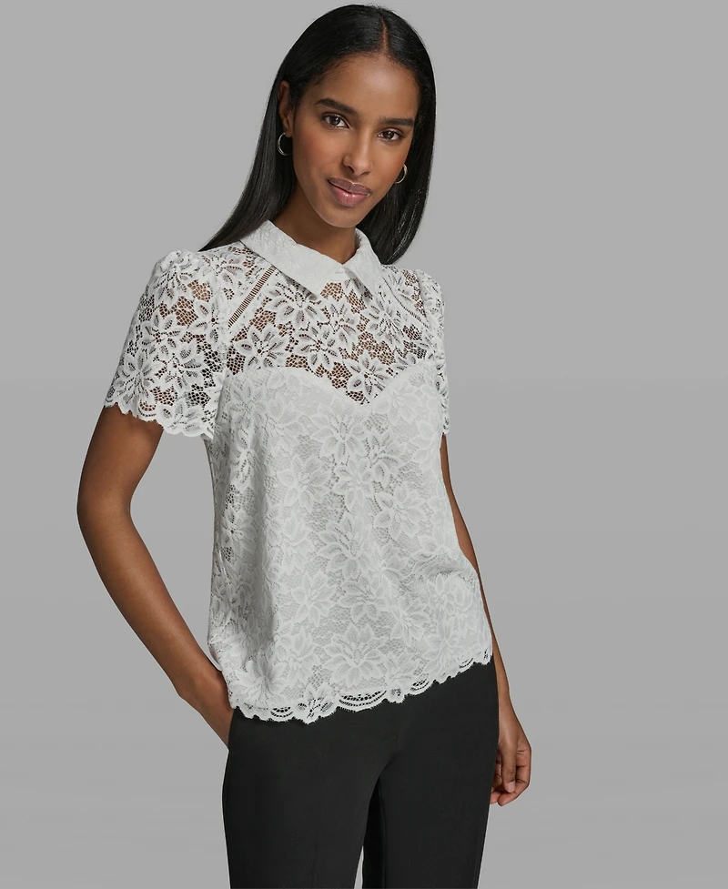 Karl Lagerfeld Paris Women's Short-Sleeve Woven Blouse