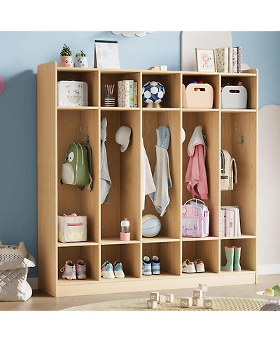 gaomon 5-Section Classroom Coat Locker with 10 Cubbies, Daycare Cubby Storage Organizer with 10 Hooks for Home, School, Nursery, Kindergarten.