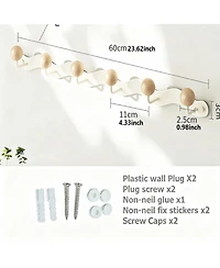 Yigii Heavy Duty Metal & Wood Coat Hooks Wall Mount, 6-Tri Hooks, Adhesive & Screw In-2pack