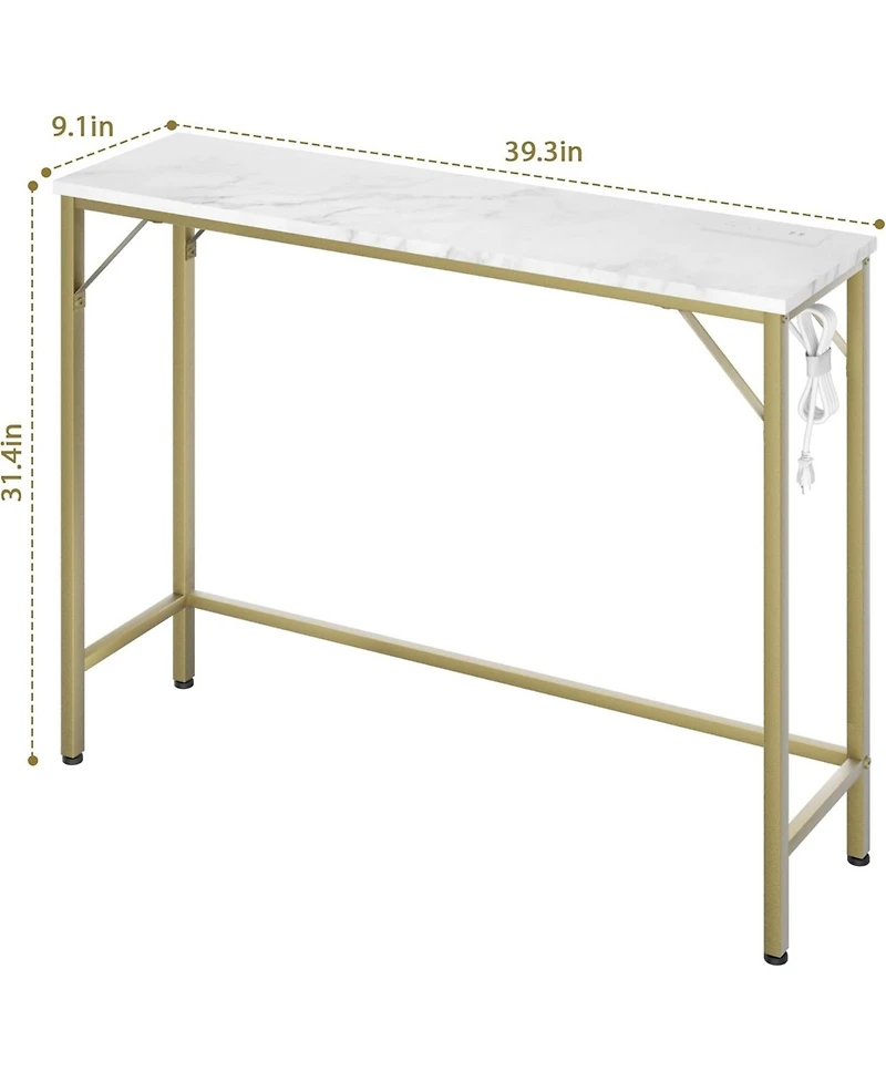 gaomon Console Table with Outlet & Usb Ports, Narrow Sofa Table, Industrial Entryway Table with Charging Station