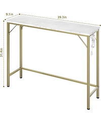 gaomon Console Table with Outlet & Usb Ports, Narrow Sofa Table, Industrial Entryway Table with Charging Station