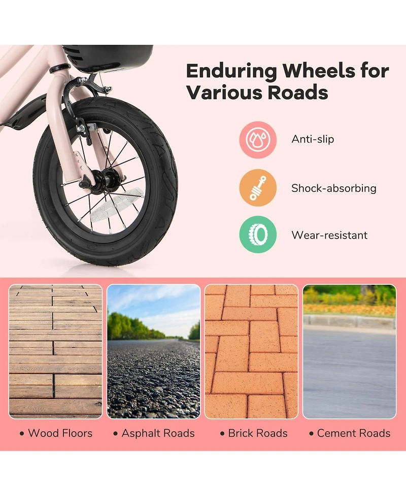 Mecale 12 Inches Kids Bike with Basket and Adjustable Handlebar for 3-4 Years Old