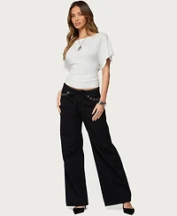 Edikted Womens Grommet Tie Waist Low Rise Jeans