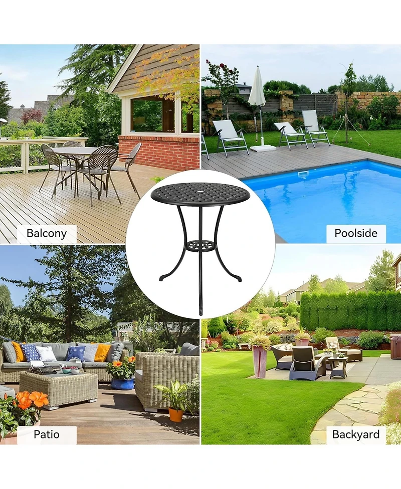 Gaomon Round Patio Bistro Table, Outdoor Cast Aluminum with Iron Frame, Umbrella Hole, Balcony, Backyard