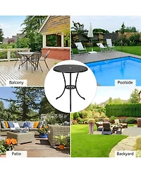 Gaomon Round Patio Bistro Table, Outdoor Cast Aluminum with Iron Frame, Umbrella Hole, Balcony, Backyard