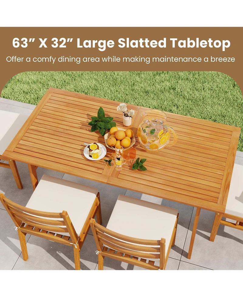 Gymax 6PCS Patio Acacia Wood Dining Set w/Bench 1.97'' Umbrella Hole Cushions for Yard