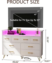 gaomon 8 Drawer Dresser with Charging Station and Rgb Lights, Wide Bedroom Chest with Outlets and Usb