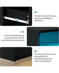 gaomon Modern 4 Drawer Dresser with Led Light and Charging Station, Storage Chest with Power Outlet