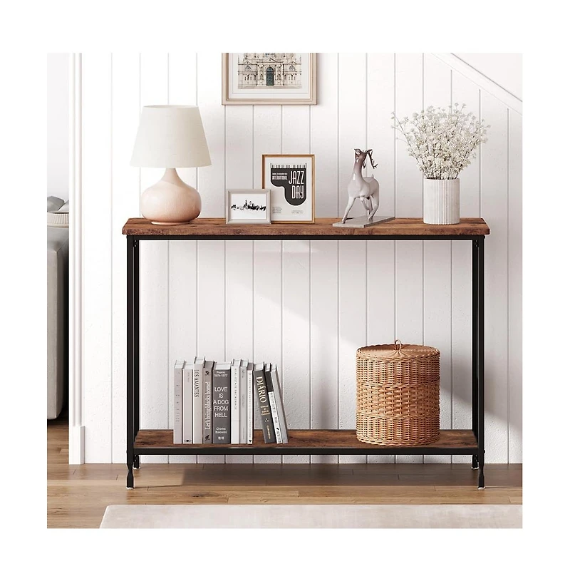 gaomon Console Table, Sofa Tables Narrow Entryway Table with Glass Shelf and Metal Frame, 415" Behind Couch Industrial Hallway for Living