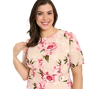 London Times Plus Short-Sleeve Printed Midi Dress