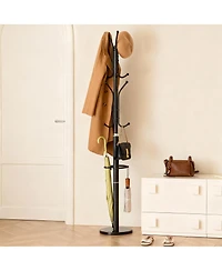 Yigii Heavy-Duty Marble Base Coat Rack with 12 Hooks & Detachable Umbrella Holder
