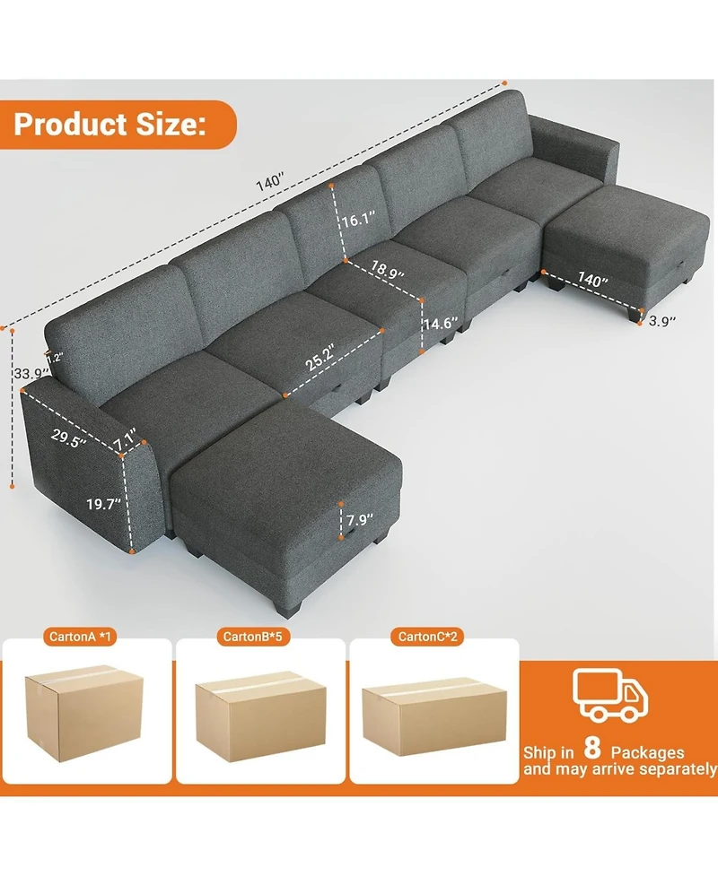gaomon Oversized Modular Sectional Sofa with Storage Ottoman, Large U Shaped Corner Couch, Convertible Modular Sectional Couch