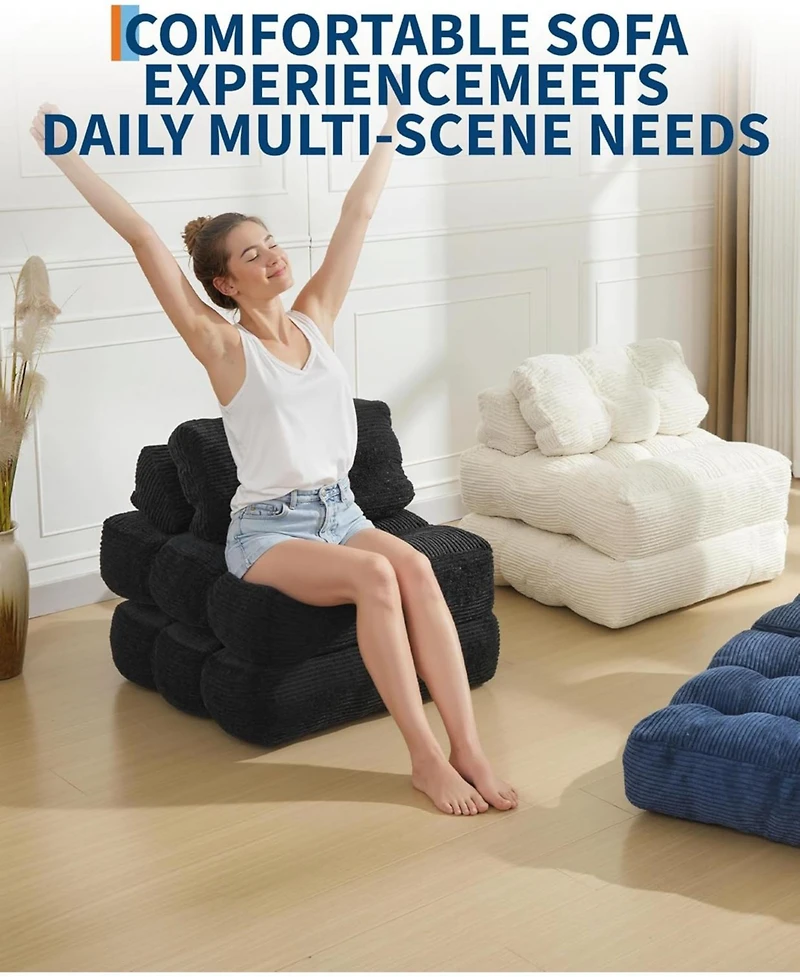 gaomon Folding Sofa Bed,Convertible Sleeper Chair with Pillows & Portable Fold Out Chair Bed Boneless Couch,Sofa Lounge for Living Room