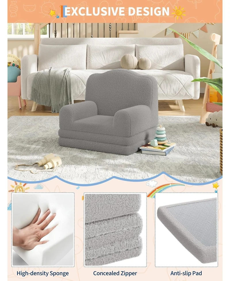 gaomon Kids Couch, 2-in-1 Comfy Toddler Couch Fold Out